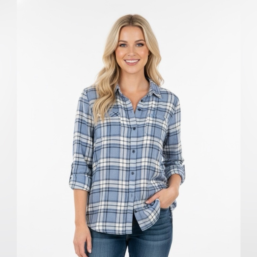 LUCKY BRAND blue plaid button down shirt size large